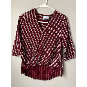 BAILEY 44 Burgundy Stripe Wrap Surplice High Low Top XS‎ IndieSleeze Preppy
